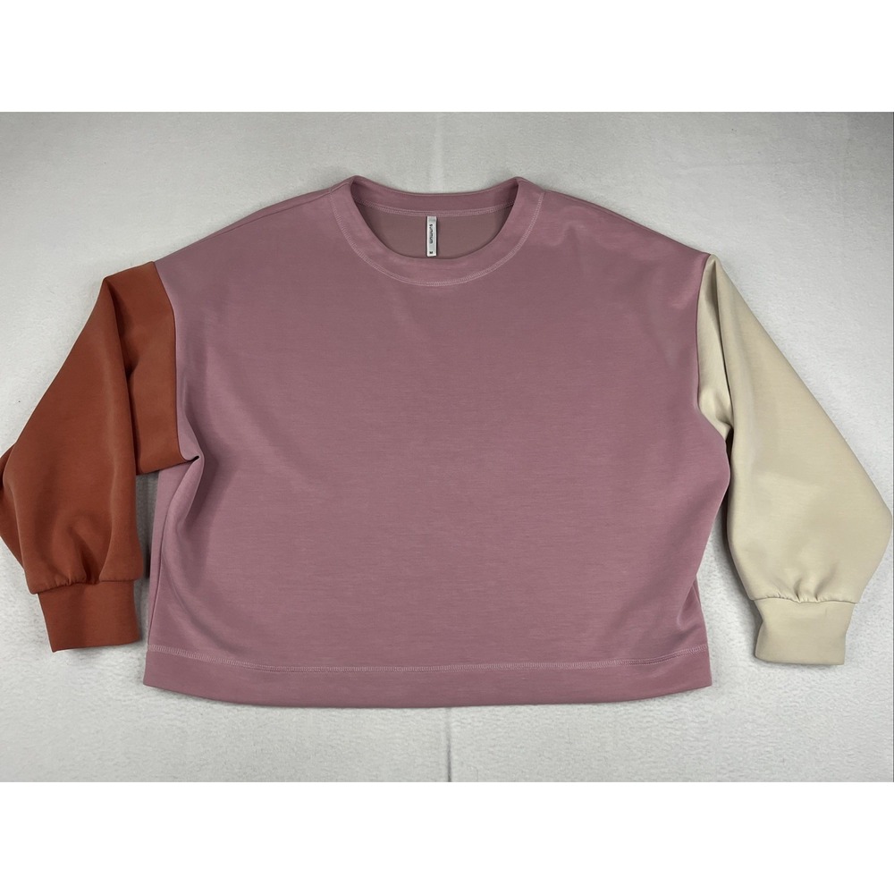 Summum Colorblock Rose Quartz Pullover Box Sweatshirt Pink Tan Rust Medium